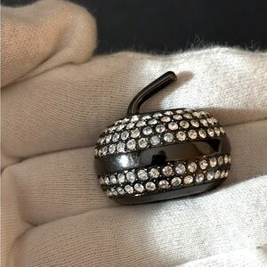 Nicky Butler Curling Stone Pin Black w Crystal Clear Rhinestones